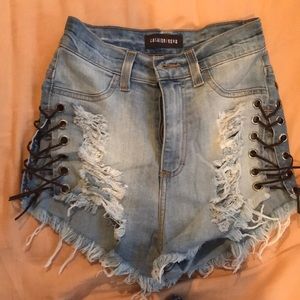 Lace up jean shorts
